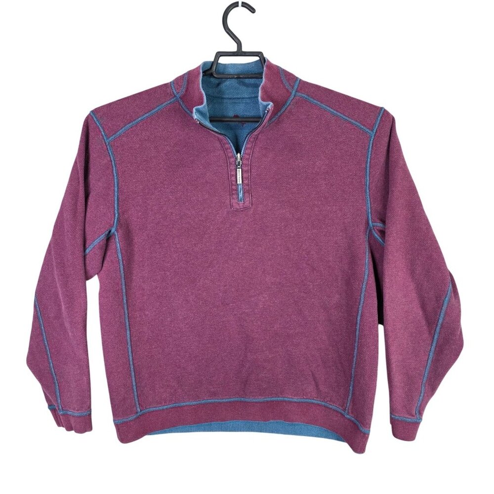 Mens Tommy Bahama Reversible 1/4 Zip Pullover Sweatshirt Maroon & Blue Size XL